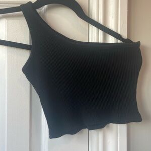 One Shoulder Black Crop Top
